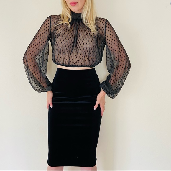 Gianni Bini black velour pencil midi back slit  skirt - Picture 1 of 5